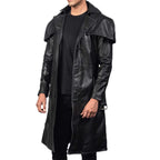 Mens Black Leather Trench Coat