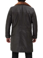 Mens Dark Brown Shearling Leather Trench Coat