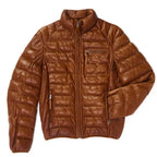 New Brown Leather Puffer Coat Mens