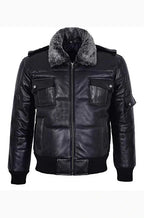 Mens PILOT 8 Black Bomber Leather Jacket