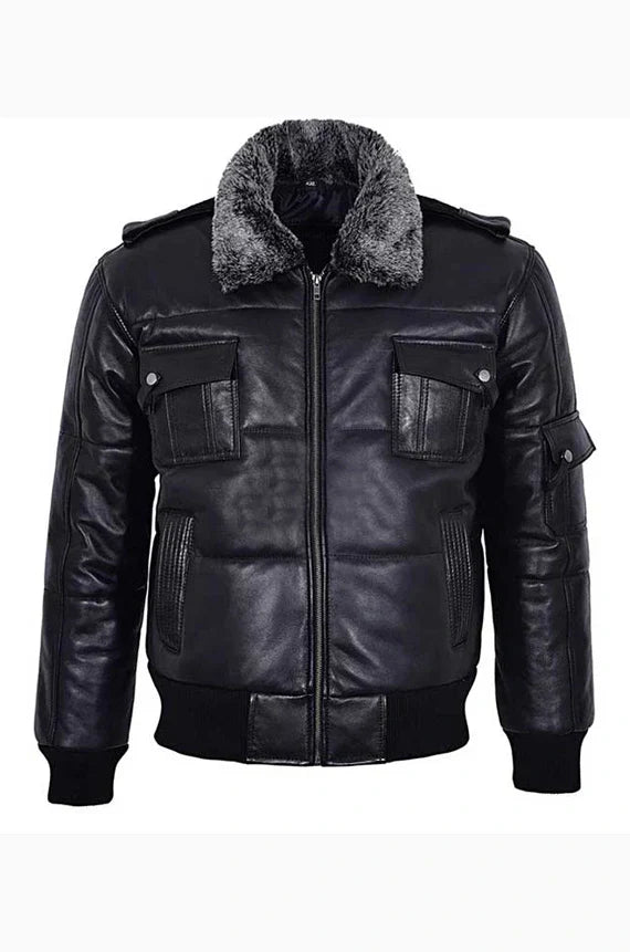Mens PILOT 8 Black Bomber Leather Jacket