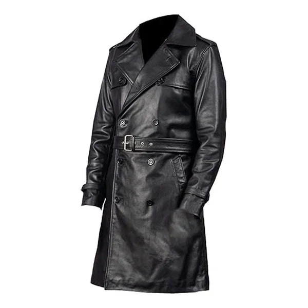 Mens Real Leather Trench Coat