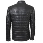 Black Leather Puffer Winter Jacket
