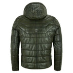 Mens Puffer Real Hooded Leather Jacket