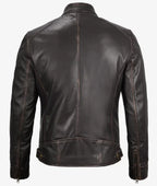 Mens Vintage Brown Leather Cafe Racer Jacket