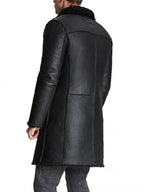 Mens Black Shearling Leather Trench Coat