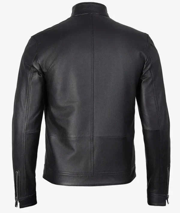 Mens Stylish Black Cafe Racer Leather Jacket