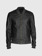 Striker Men's Black Leather Bomber Jacket