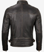 Classic Mens Rub Off Brown Leather Cafe Racer Jacket