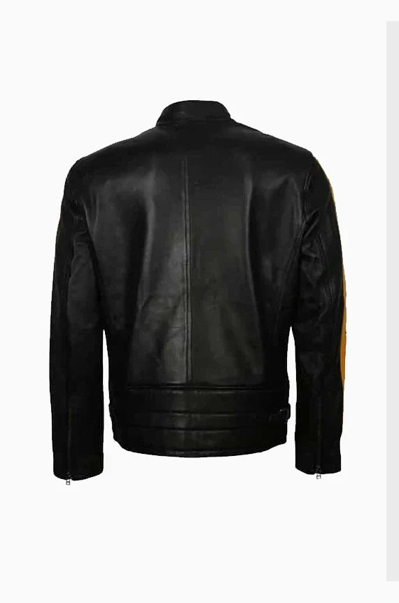 Mens Cafe Racer Yellow Star Leather Jacket