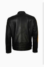Mens Cafe Racer Yellow Star Leather Jacket
