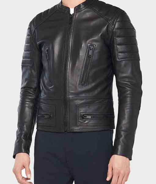 Mens Biker Slim fit Black Leather Jacket