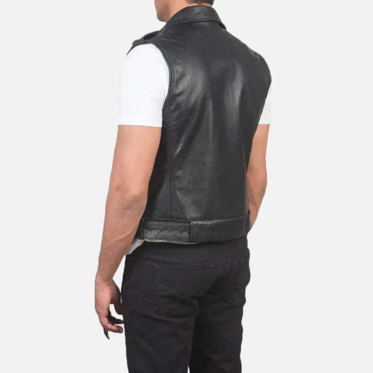 Premium Sullivan Black Leather Biker Vest for Men