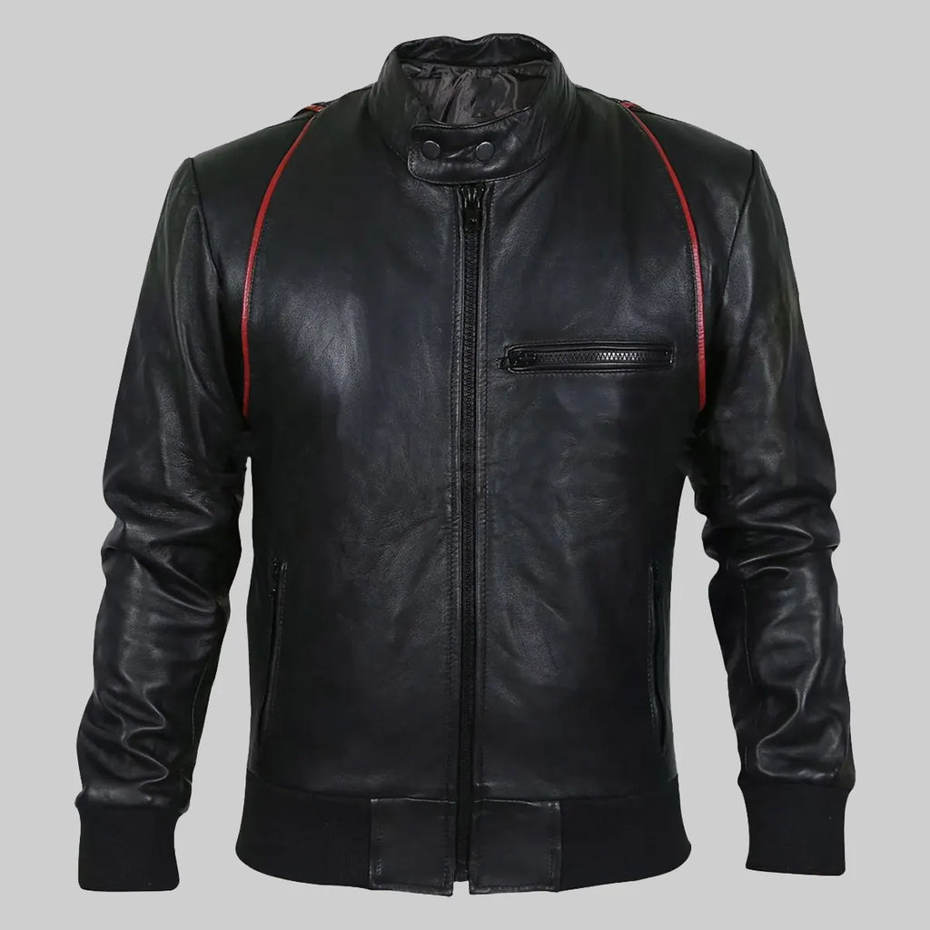 Drake Mens Black Bomber Moto Leather Jacket