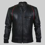 Drake Mens Black Bomber Moto Leather Jacket