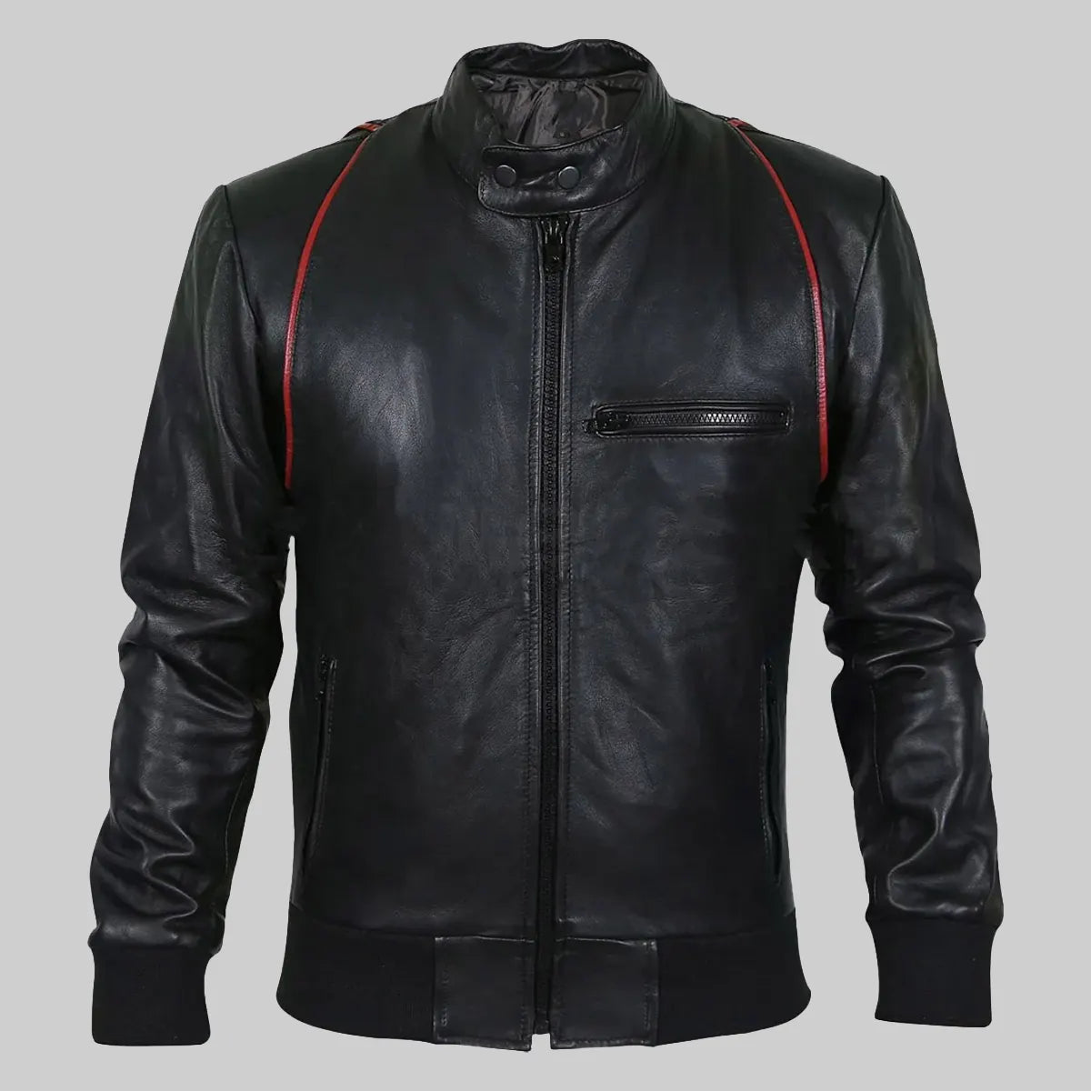 Drake Mens Black Bomber Moto Leather Jacket