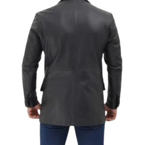 Mens Notch Lapel 2 Buttons Black Lambskin Leather Blazer