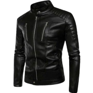 Stand Up Collar Black Leather Jacket mens