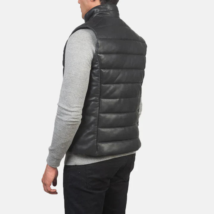 Black Leather Puffer Vest – Reeves Collection for Men