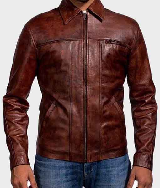 Men’s Brown Distressed Biker Leather Jacket