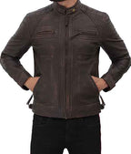 Men’s Four Pocket Brown Leather Biker Jacket