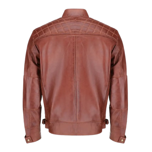 Mens Brown Quilted Biker Leather Jacket