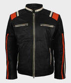 Mens Cafe Racer Striped Black Retro Biker Jacket