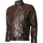 Distressed Men's Brown Leather Motorcycle Jacket