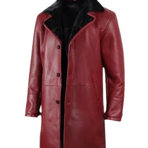 Men's Maroon Shearling Leather Fur Coat