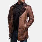 Mens Cognac Shearling Leather Coat - 3/4 Length