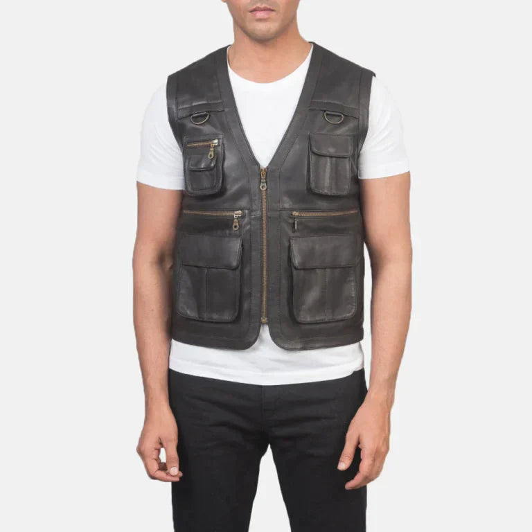 Mens Safari Brown Leather Vest
