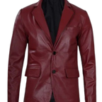 Men's Notch Lapel Maroon Leather Blazer – Two Button