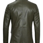 Mens Two Button Olive Green Leather Blazer