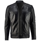 Quilted Edge Leather Bomber Jacket