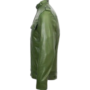 Slim Fit Men Green Biker Jacket