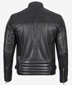 Stylish Men's Black Biker Jacket Padded Leather Shoulders