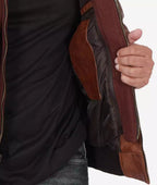 Men’s Hooded Brown Leather Bomber Jacket Tall Fit Edition
