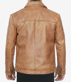 Men’s Vintage Inspired Brown Leather Jacket Classic Shirt Collar