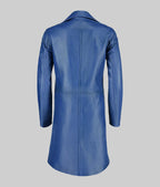 Womens Minimalist Blue Leather Trench Coat