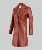 Womens Minimalist Brown Leather Trench Coat