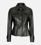 Womens Motorcycle Style Black Leather Trucker Jacket