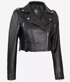 Black Cropped Leather Jacket for Women
