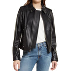 Womens Tall Black Nappa Leather Biker Jacket