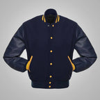Navy Blue and Yellow Baseball Style Jacket for Men