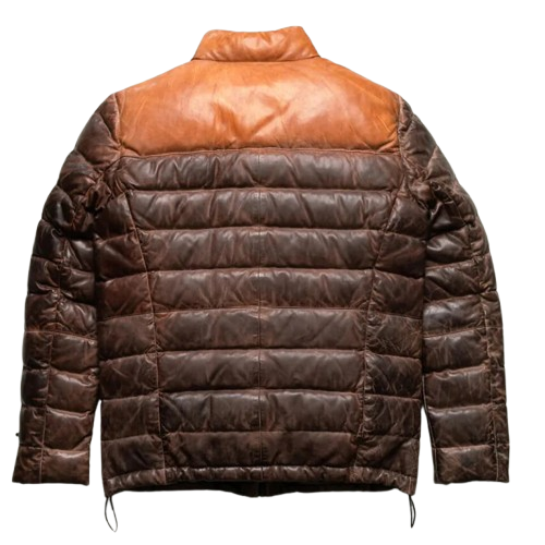 Mens Leather Puffer Jacket