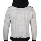 Mens Off White Waxed Leather Jacket with Hood