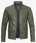Mens Stylish Olive Green Cafe Racer Jacket