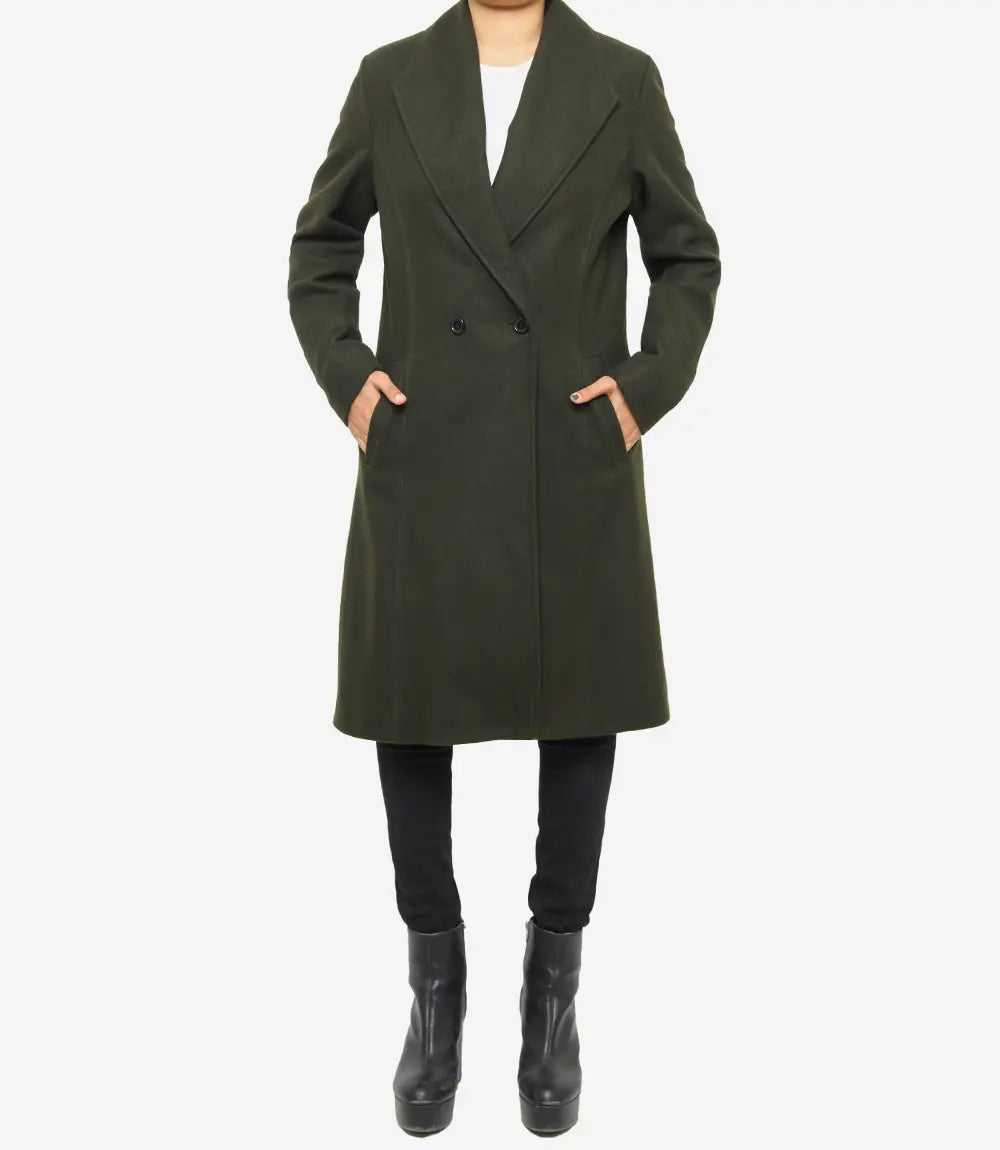 Womens Olive Green Wool Coat