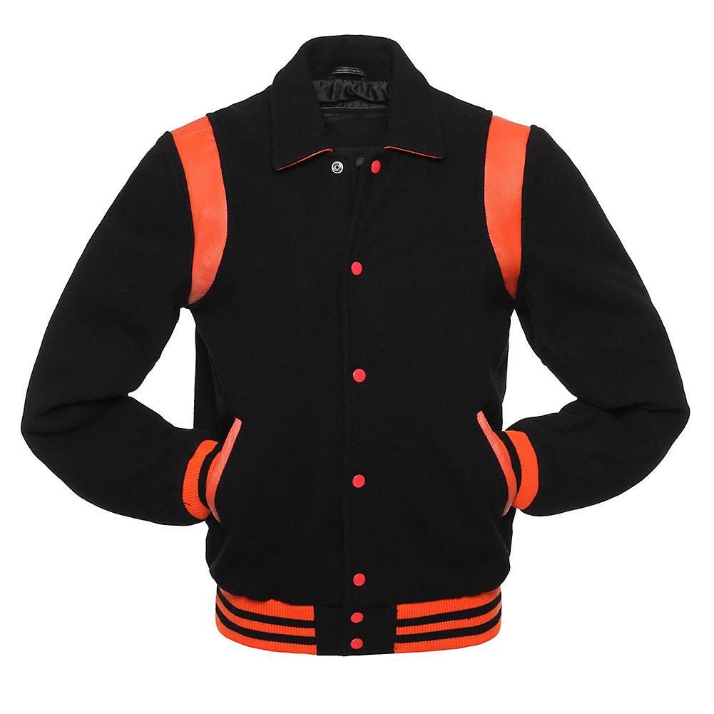 Womens Black Wool Orange Leather Jacket