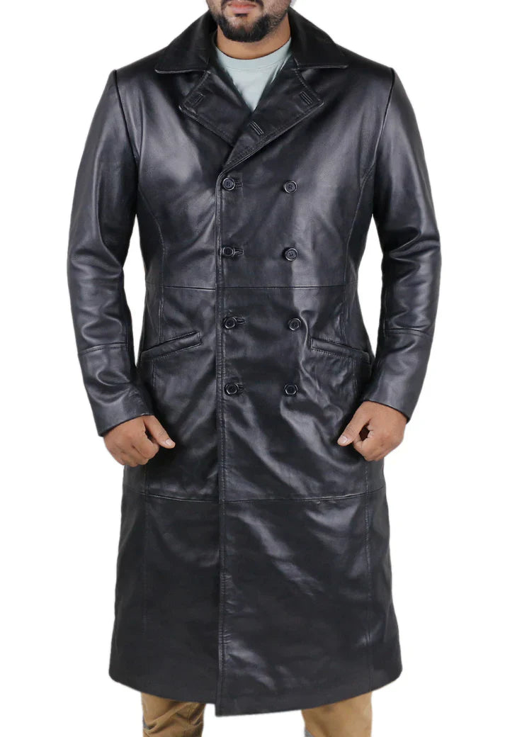 Classic Men's Winter Leather Chesterfield Coat